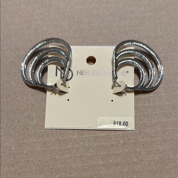 New Directions Silver tone Hoop Earrings - Picture 2 of 3